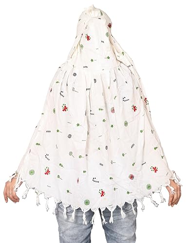 Image of Cotton Long Scarf Cum Mask Scarves Usable for Vehicle Driver | White Printed Design Fabric | Universal Size | Soft & Breathable Sun Protection | For Girl & Women