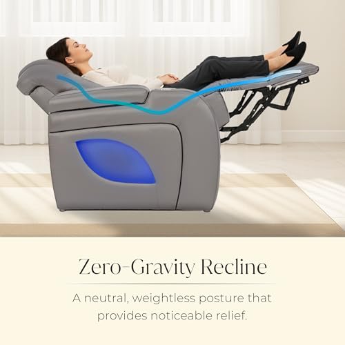 Image of Seatcraft Virtuoso LT Gray Italian Leather Home Theater Seating, Zero Gravity Power Recliner, Powered Headrest and Lumbar Gaming and Home Office Chair, Heat and Massage Lounge Sofa, Single Recliner