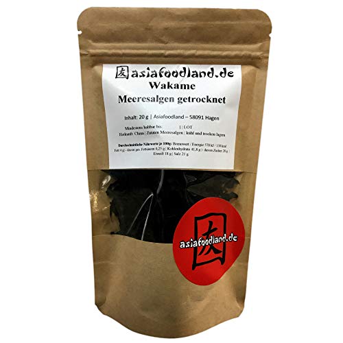 Asiafoodland - Wakame Meeresalgen getrocknet, im praktischen wiederverschließbaren Beutel, 1er Pack (1 x 20 g)