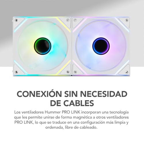 Miniatura 5 de Nox Xtreme Products Hummer Pro Link Kit 3 Ventiladores Argb Magnéticos 120 Mm Con Pwm, Conexión Sin Cables, Iluminación Espejo Infinito, Silenciosos Y Alta Refrigeración Para Pc Gaming, Color Blanco