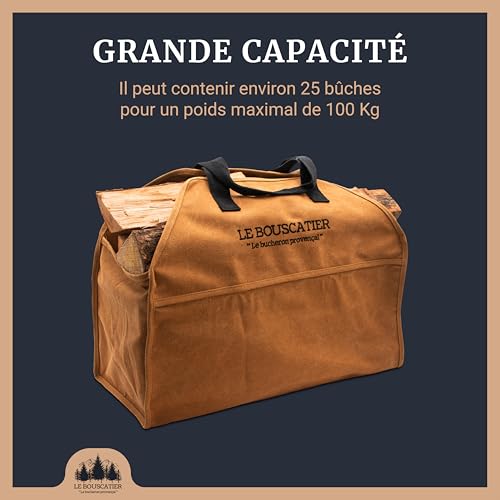 Transporttasche für Brennholz, robust und robust, für Brennholz, 60 x 46 x 26 cm, 50 l, Mehrzweck-Korb aus Holz, extra groß, Zubehör für Ofen, Holzkamin, Feuerschale (Kamel)