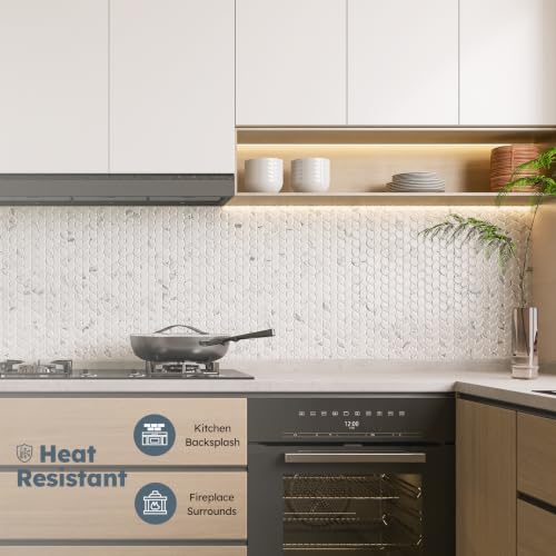 Mosaico de vidrio refinado aspecto mármol blanco en forma de hoja para ducha 5