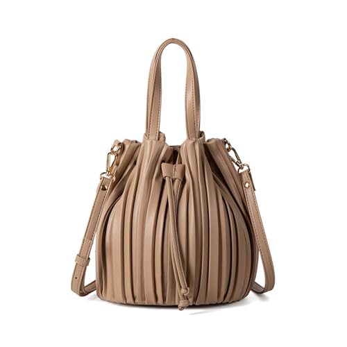 Mini Faux Leather Bucket Bags for Women Drawstring Crossbody Bucket Bag Purses Pleated Shoulder Handbags
