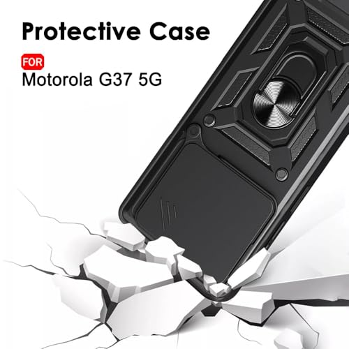 Image of TheGiftKart Tough Armor Bumper Back Cover Case for Motorola Moto G37 5G | Kickstand & Ring Holder | 360 Degree Protection Back Cover Case for Motorola G37 5G (PC & TPU, Sliding Camera Cover, Black)