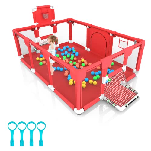 Image of Bouncats Baby playpen, Kids Baby Ball Pit, Playpen for Babies,Indoor & Outdoor Playpen for Babies and Toddlers, Infant Safety Gates with Breath (Red)