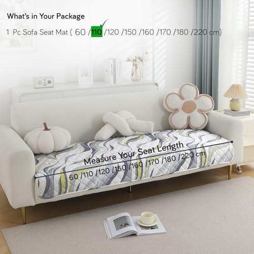 Image of HOKIPO Printed Waterproof + Anti-Slip + Quick Dry Sofa Seat Mats, Curved Lines Pearl White - Length 110cm (AR-5230-P1)