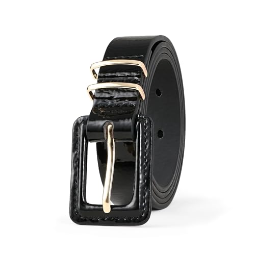 Women's Black Patent Leather Belt Square Buckle with Gold Accents Waist Belts For Jeans Dress2