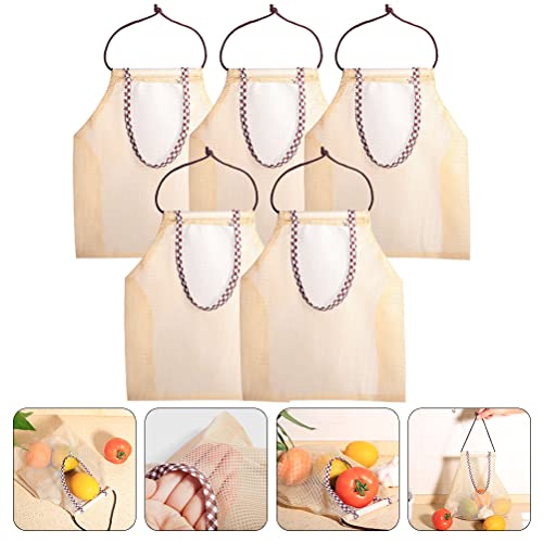 5 peças de saco de malha de frutas e vegetais bolsa de rede de armazenamento de cozinha (como mostra