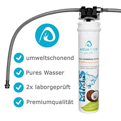 AQUARIUS pro life ® - Trinkwasserfilter - 0,1 Mikron Porengröße - Micro-Membran-System - bis zu 11.200 Liter/Jahr - Aktivkohlefilter + Keimsperre + Anti-Kalk-Aktivator - Einbaufilter - Wasserfilter