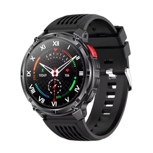 Image of Shyenah HT-Venture (HT33) Military Grade Sports Adventure Smartwatch with Compass,Flashlight, HD Voice Calling, Big 1.7 inch IPS HD Display, IP68, Heart Rate, SPO2, Huge 1100mAh Battery (Black)