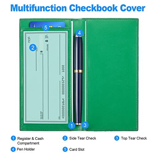 Casmonal Vegan Leather Checkbook Cover For Men & Women Checkbook Holder Wallet Rfid Blocking(Green) #TOP1