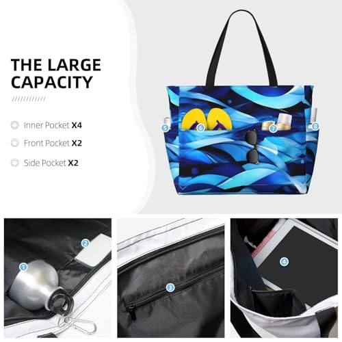Abstract Blue Large Capacity Foldable Tote Bag Women Beach Tote Bag Handbag Gym Bag Travel Shopping Bag3