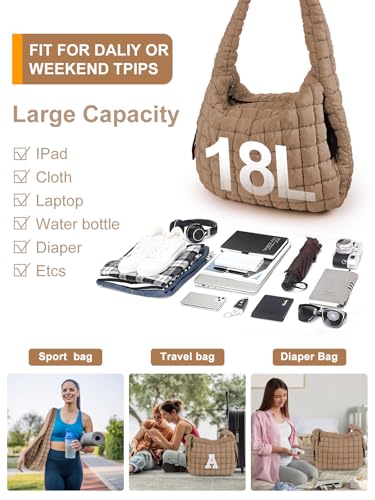Image of Puffer Tote Bag for Women initial Tote Bag Quilted Large Carryall Bag Puffy Cross-body Bag Hobo Handbags