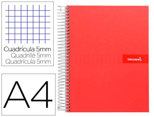 Liderpapel A4 Micro-Crafty-Notizbuch, gefüttert, 120 h, 90 g, Rahmen, 5 mm, 5 Streifen, 4 Farben, Rot