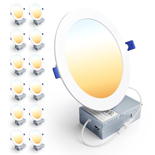 Ensenior 12 Pack 7 Inch LED Recessed Ceiling Light Dimmable 2700K-5000K 5CCT 1600LM 15W 120V High Brightness Canless Wafer Downligh