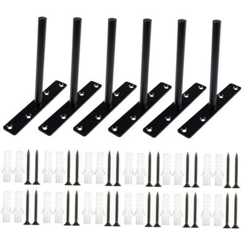 CTIRCHIU 6個 隠しフローティング棚受けブラケット 高耐荷重ブラックスチール製 壁掛け用頑丈固定具 ネジ 膨張管付 簡単取付 錆防止コーティ