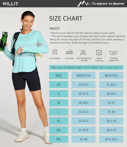 Willit Camisas de sol femininas FPS 50+ FPS manga longa caminhadas leve secagem rápida proteção UV r