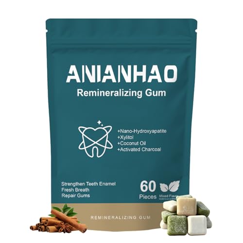 Goma de Mascar Remineralizante con Hidroxiapatita - Ayuda a Reparar y Fortalecer el Esmalte Dental, Protección contra Caries - Con Xilitol, Sin Azúcar, para Encías Sensibles - 60 Unidades