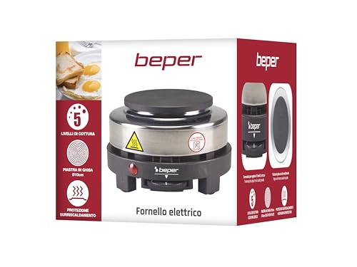 BEPER P101PIA003 Placa caliente eléctrica, Hiero Fundido 500W, 5 Niveles de cocción, Protección contra sobrecalentamiento, Ideal para campistas, segundas residencias, camping, vacaciones o picnic - imagen 6
