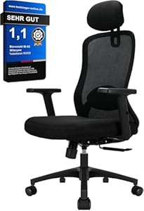 Milacyee Bürostuhl, Ergonomischer Bürostuhl mit Verstellbarer 4D Lendenwirbelstütze, Schreibtischstuhl mit Kopfstütze, Drehstuhl mit 90°-130° Liegefunktion (Abschließbar), Netzstuhl bis 150KG, Schwarz