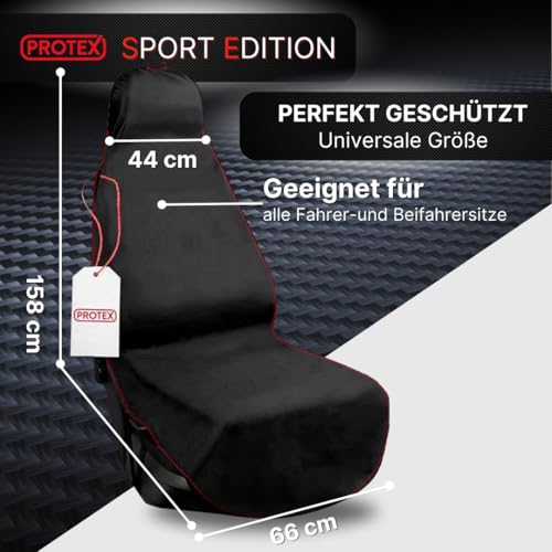 PROTEX© Sitzschoner für Autositze - [Testsieger 2025] Werkstattschoner - Rutsch- und wasserfestes, schmutzabweisendes Oxford-Material - Ideale Passform - schwarz mit roten Nähten (1 Stück)