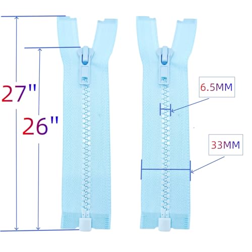 Image of MebuZip 2PCS #5 26 Inch Separating Jacket Zippers for Sewing (Light Blue) | Resin Zipper Molded Plastic Zippers Bulk for Sewing Jackets Coats Clothes