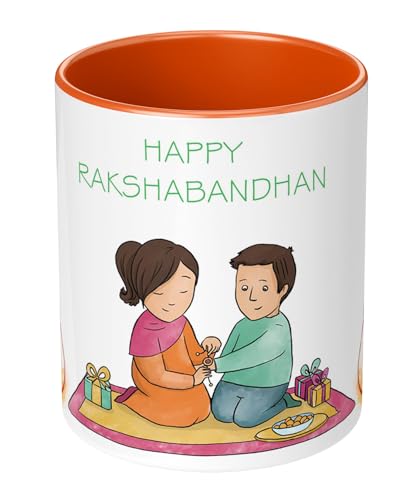 Image of Rakhi for Brother Printed Mug with Keychain Best Rakhi Combo Gift for Brother & Sister Rakshabandhan Return Gifts for Sister White 350ml Coffee Mug(Pack of 5)(Combo Set)(RMCKRCG612)