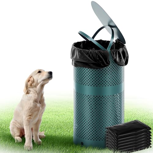 Image of Dansydaisy Dog Waste Station Outdoor Round 10 Gallon Dog Poop Trash Can with Lid and 100 Liner Bags, Rustproof UV Powder Coated - Designed to Mount on Wall Post (Green)