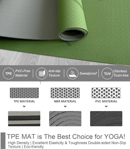 Image of HJB VISSO Yoga Mat, Non Slip Pilates Fitness Exercise Mat with Alignment Marks for Women Men, 183 x 61 x 0.6cm Thick Eco Friendly TPE, Carrying Strap & Storage Bag Included