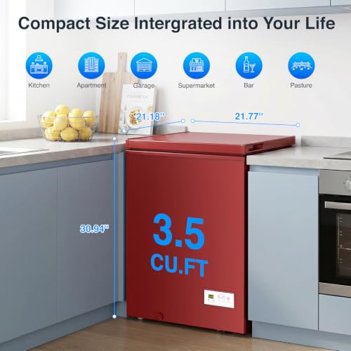 Image of Kismile 3.5 Cu.Ft Compact Chest Freezer, Ultra-Low Temperature Deep Freezer (-40F to 14F), Energy-Efficient, Digital Adjustable Thermostat, Top-Opening Door with 2 Removable Baskets, Red