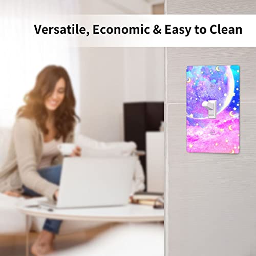 Design Of Cute Moon Stars Light Switch Cover Single Toggle Wall Plate 1 Gang Standard Size 4.5X2.76 Inch Decorative Wallplates Electric Outlet Covers Durable #TOP5