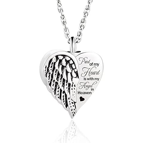 Angel Wings Urn Necklace for Ashes Part of my heart Memorial Necklace Ashes Holder Keepsake Jewelry Cremation Jewelry, No Gemstone Cover