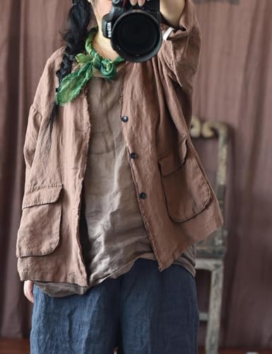 NFYM Womens Fall Linen Jacket Hippie Frayed Raw Hem Outerwear Clothes Lightweight Coats with Pockets2