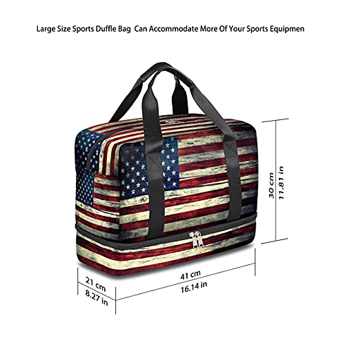 American Flag Sports Gym Bag with Shoes Compartment,Vintage USA Flag 4Th Of July Travel Duffel Bag for Men Women Boys Girls Teens Overnight Weekend Yoga Workout Bag Training Handbag2