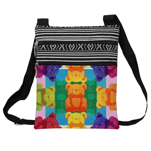 Colorful Gummy Bear Messenger Bag Small Ethnic Pattern Printed Adjustable Strap Crossbody Zipper Bag Colorful Gummy Bear Phone Bag Wallet Cute Shoulder Handbag for Women Friends -1