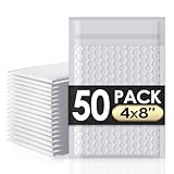 packbabol Bubble Mailers 4x8" 50 Pack Grey and White Padded Envelopes Mailers Waterproof Usable Size 4x7 Self-Seal Padded Mailing Envelopes Bubble Opaque Padded Mailer for Small Businesses，#000