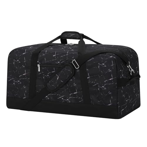 55L Duffle Bag 25" Hard Bottom Marble Black - YoKelly
