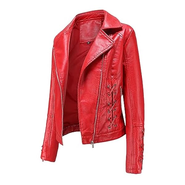 Adhdyuud Vrouwen Vintage Zwart Lederen Jas Casual Ritsen Zakken Moto Biker Rits Jassen Jas