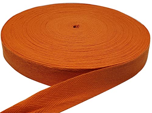 50 Yards Herringbone Tape Ribbon, Cotton Ribbon for Sewing (Orange, 1in)