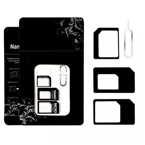 Kit 4 en 1 Adaptateur carte sim | Convertisseur de Carte sim Nano, Micro compatible pour Smartphone, Tablette: iphone, ipad, Samsung - Set 4 en 1 black complet de Carte sim Nano/micro vers standard