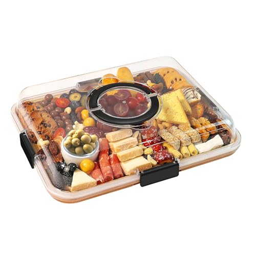 Tabla de embutidos JJoexyfit con tapa transparente y asa, contenedor portátil de bambú para viaje, tabla de corte para quesos y snacks