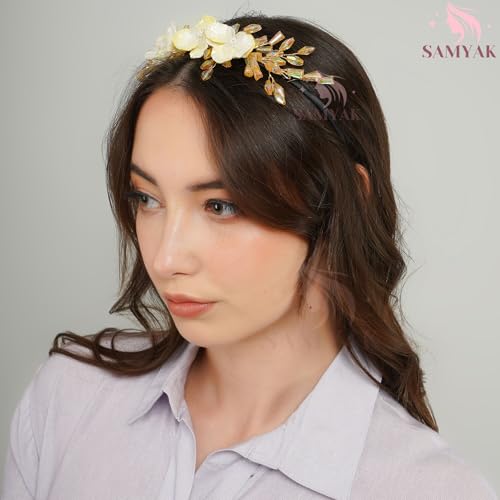 Image of Samyak Pearl & Crystal Hair Band Accessories For Women & Girls, Stylish Tiara Headband For Wedding Party Juda Bun Fashion For Bridal Hair Decoration Accessory