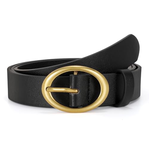 Women Leather Belts for Jeans Pants Fashion Ladies Waist Dresses Belt Gold Round Buckle