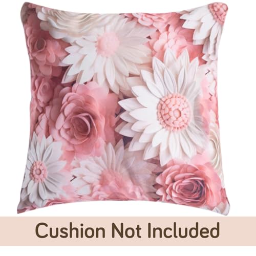 Image of HOKIPO 'Nature Muse 7D' Premium HD Printed Holland Velvet Cushion Cover for Sofa| 22x22 Inch (55x55 cm) | Pack of 2, Blush Bouquet (IN-924-D6*2)