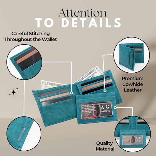 Image of AG Wallets Leather Wallet for Men - Sliding 2-in-1 Bifold Wallet with Removable Card Holder & RFID Protection - Premium Travel Wallet - Versatile & Functional Design - Peacock Blue