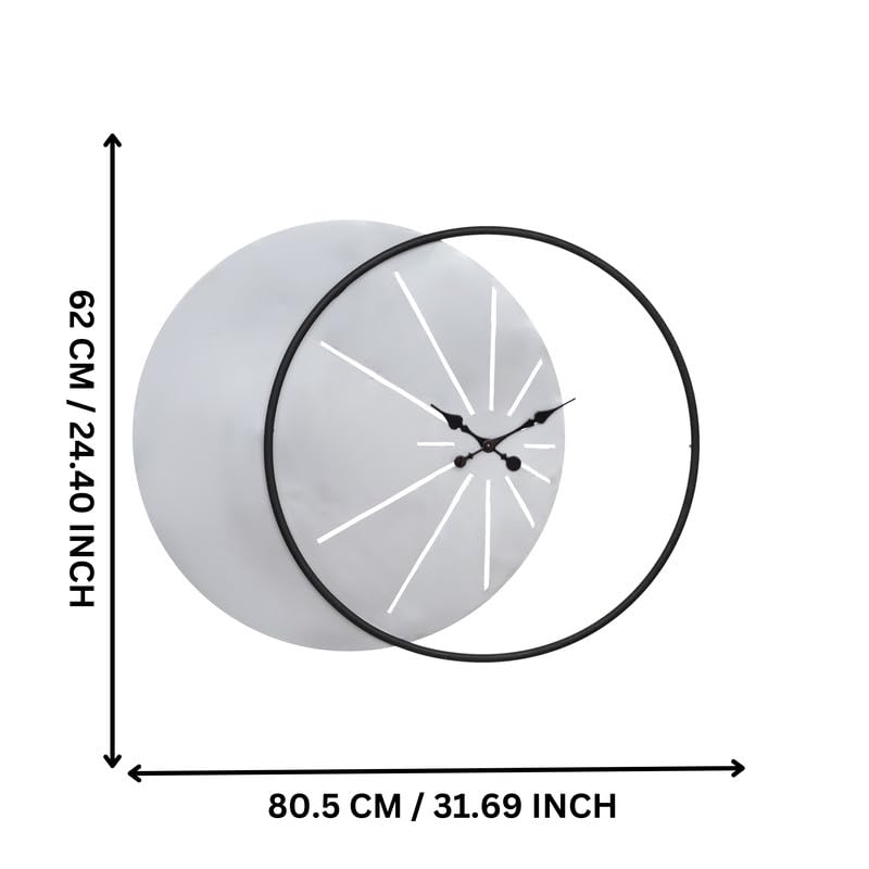 Image of CHRONIKLE Elegant Round Rings Style Metal Silver and Black Color Analog Wall Clock for Living Room Home Decor Office Gifts (Size: 80.5 x 5 x 62 CM | Weight: 2570 Gram)