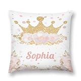 Cyiecw Personalized Crown Pillowcase with Name, Made in USA,18"x18" Custom Kids Name Pillow Cover with Text, Customized Home Decor Cushion Cover for Kids Birthday, only Pillowcase