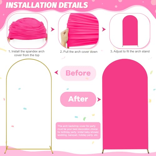 Image of FOTSHARER Hot Pink Arch Covers 7.2 and 6ft Pink Arch Covers Stretchy Backdrop Set of 2 Chiara Arched Backdrop Covers Spandex Wedding Arches Stand Cover for Birthday Party Graduation Banquet Decor