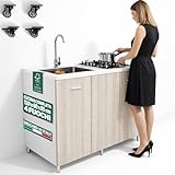 Shally Dogan Cucina Completa Monoblocco 120 x 60 x 85 cm, Piano Cottura a 4 Fuochi e Lavel...