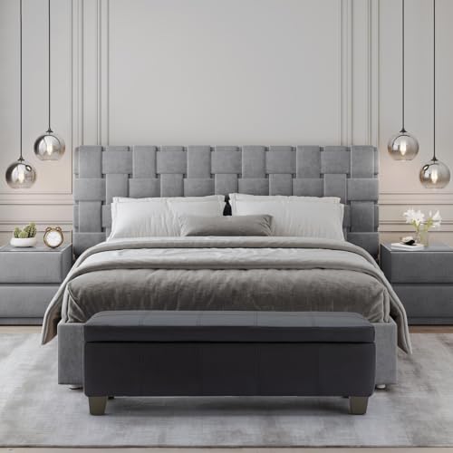 Image of 51 Inch Storage Ottoman, Storage Bench with Safety Hinge, Upholstered Synthetic Leather Ottoman Bench for Bedroom, Living Room, Entryway, Hallway, Foot Rest, Support 500lbs, Black